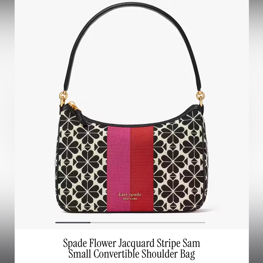 Kate Spade Flower Jacquard Stripe Sam Small Convertible Shoulder Bag NWT
